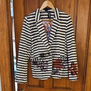 Striped Navy And White Women's Blazer Desigual